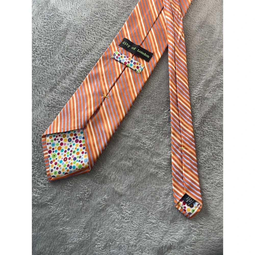 City of London Necktie Mens Orange Blue Striped 100%‎ Silk Business